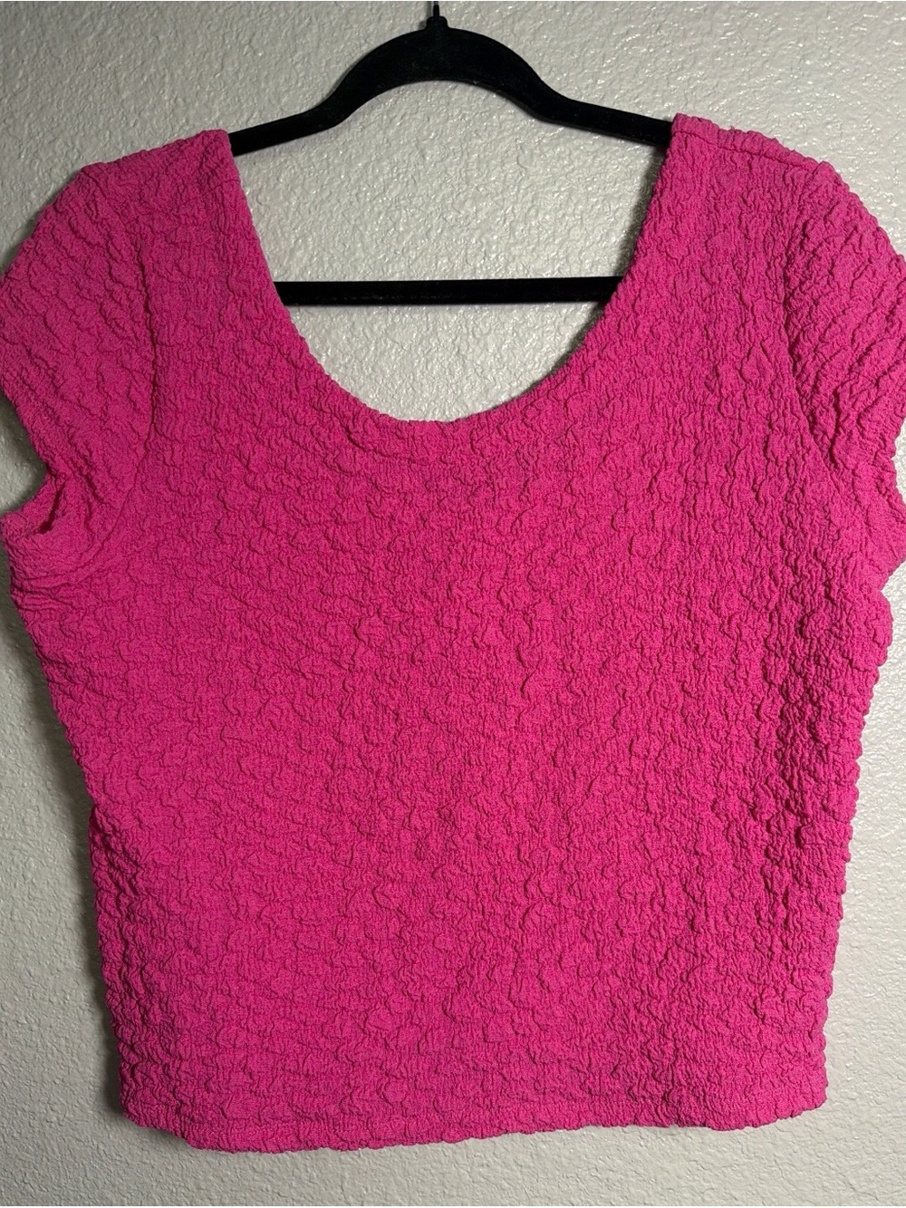 Anthropologie Bright Fuchsia Textured Scoop Neck Crop Top